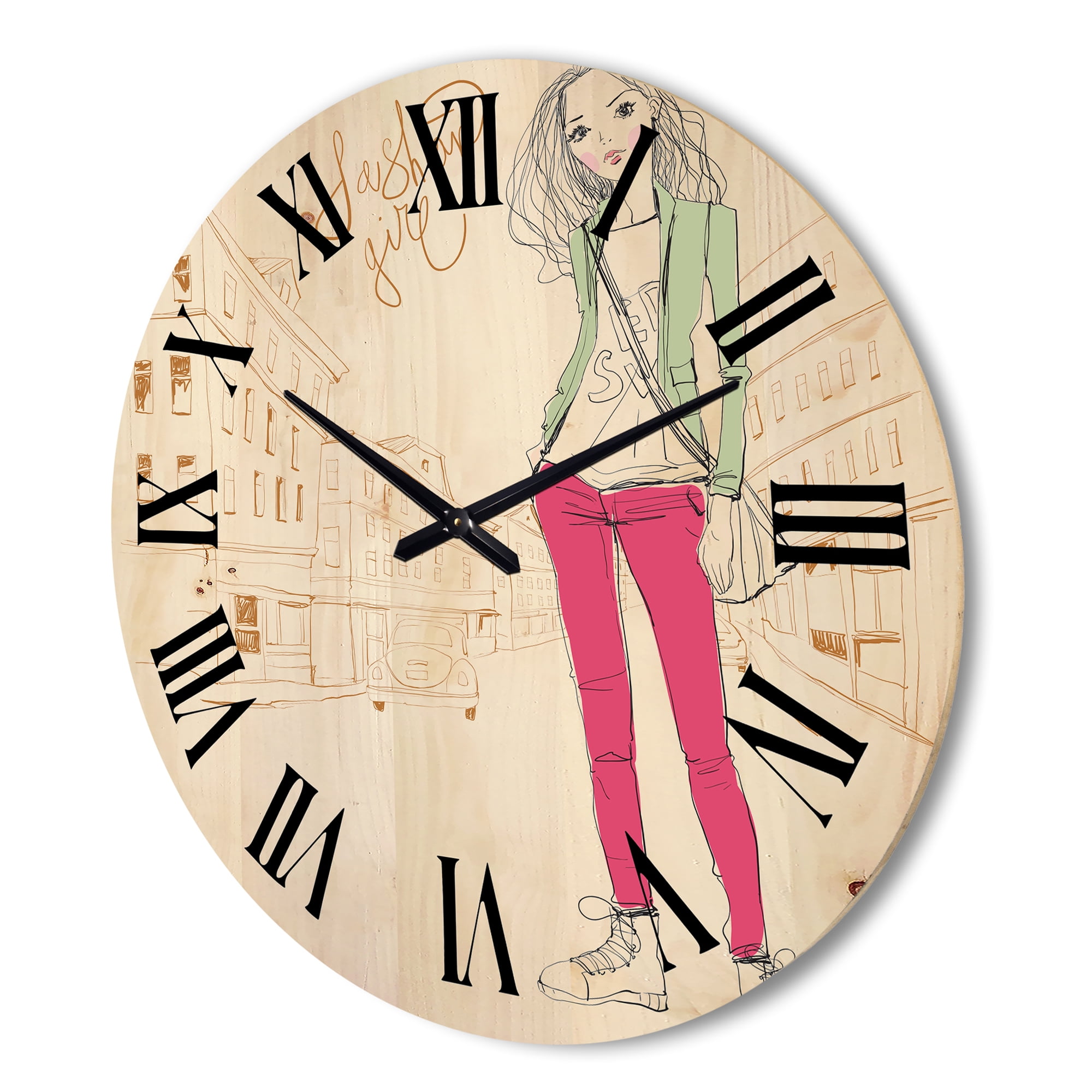 Designart 'Trendy Fashion Woman II' Children's Art Wood Wall Clock