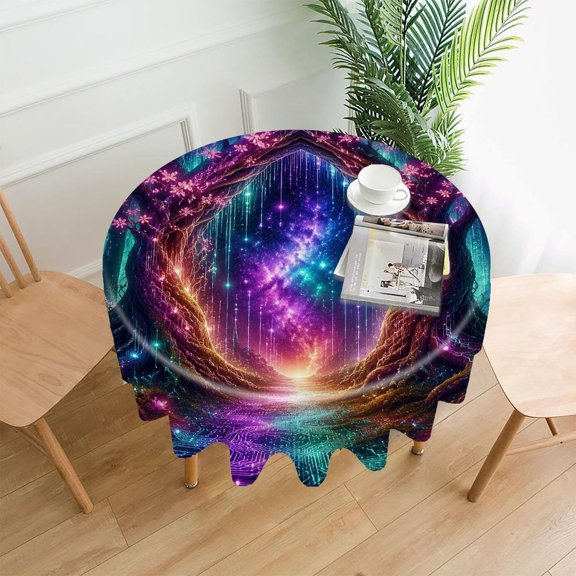 RKSupls 60 Inch Round Tablecloth, Enchanted Tree Gateway Premium Polyester Straight Edge Wrinkle Resistant Washable Table Cover for Party Home Dining Decor
