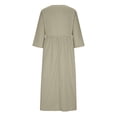 thumbnail image 5 of Besolor Womens Cotton Linen Dresses 2 Button V Neck 3/4 Sleeve Shirts Dress Summer Casual Loose Breathable Midi Dresses, 5 of 5