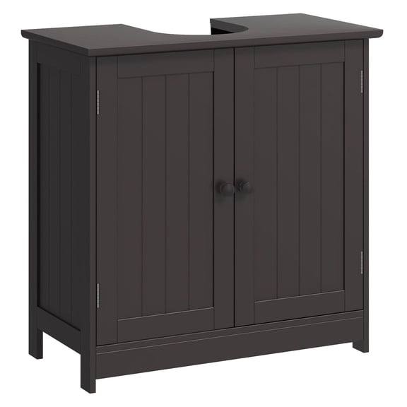 HOMCOM Under Sink Bathroom Cabinet, Pedestal Sink Storage Cabinet with 2 Doors, Shelf and U-Shape, Coffee