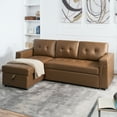 thumbnail image 3 of 78 in. W Convertible Sleeper Sectional Sofa, L Shaped Couch for Small Space Living Room, Storage Chaise, L Shaped Pull Out Sofa - Mocha,Air Leather, 3 of 11
