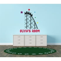 AMUSEMENT RIDE - Removable Kids Bedroom Roller Coaster Decoration Multicolored Stars Customized Name Design Vinyl Adhesive Wall Decal - Home Art Carnival Ride Easy To Apply Wall Sticker 16" x 20"