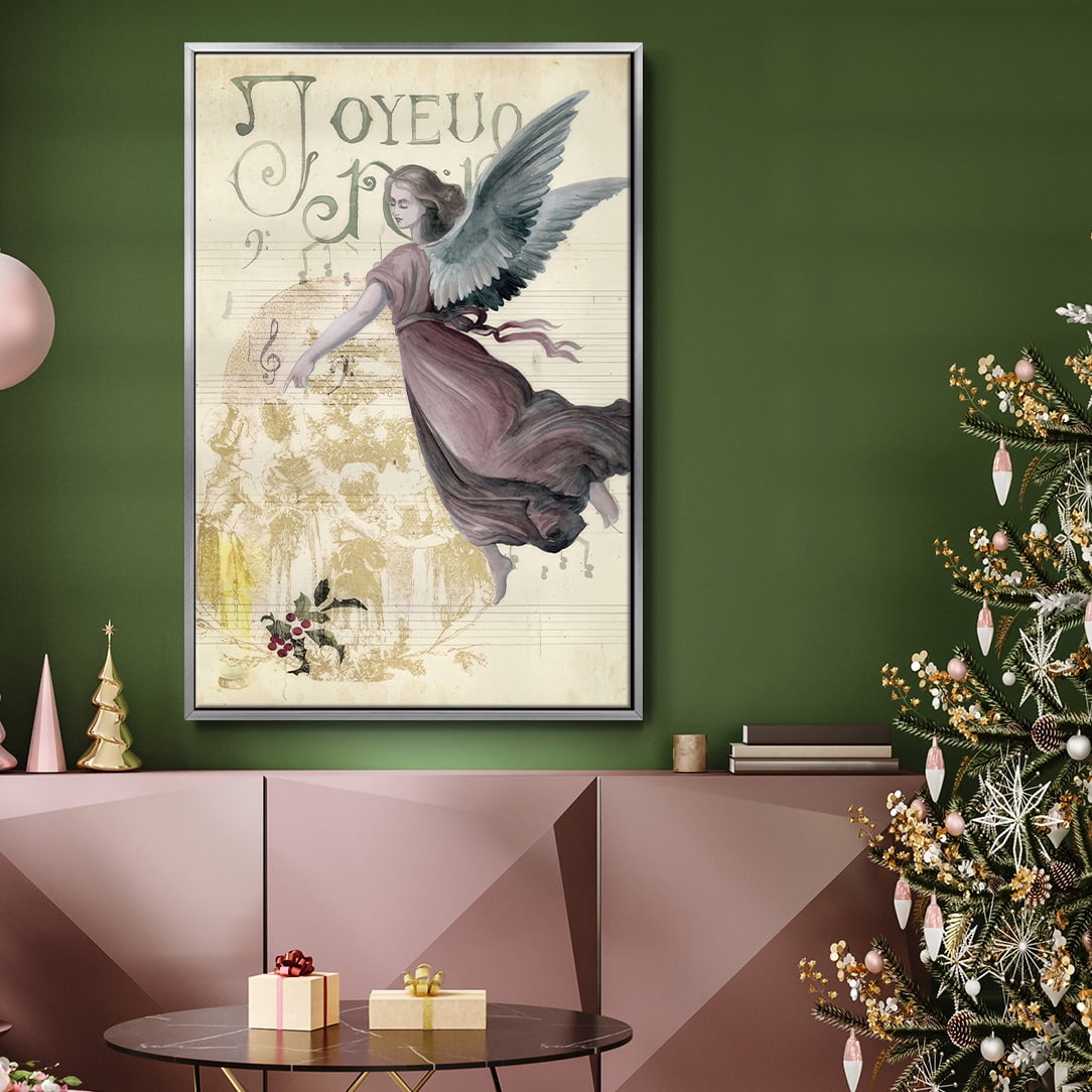 Christmas Greetings Collection B - Framed Gallery Wrapped Holiday Canvas - 27 x 41 - Silver Frame