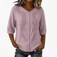 thumbnail image 2 of Womens Summer Cotton Linen Tops Elbow Length Sleeve V Neck Tshirts for Women Lightweight Pullover Casual Tees, 2 of 6