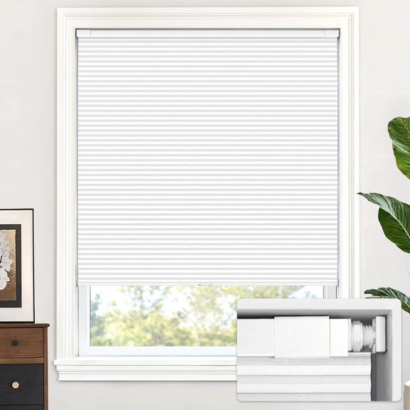 Cordless Cellular Shades, No Tools No Drill Blackout Honeycomb Shades Pleated Blinds for Windows, 43.5'' W x 48'' H, Silver White