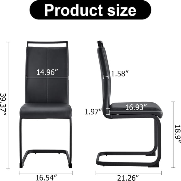 Modern Dining Side Chair Set of 4, PU Leather Side Chairs with Metal Legs for Home, Black