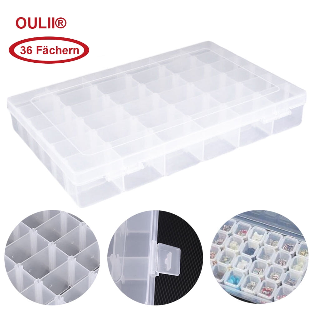 36-Grid Clear Plastic Adjustable Jewelry Organizer Box Storage Container Case 