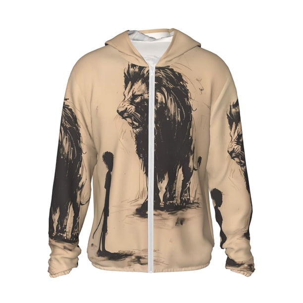 Balery Child And Lion Sketch Sudadera ligera de manga larga con capucha y protección solar UPF 50+ para hombre y mujer, ideal para pesca y running-Medium