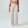 thumbnail image 5 of Duoif Women Straight Leggings Bottoms High Waist Gym Workout Leggings Casual Wide Leg Yoga Pants Womens Bottoms Beige L, 5 of 5