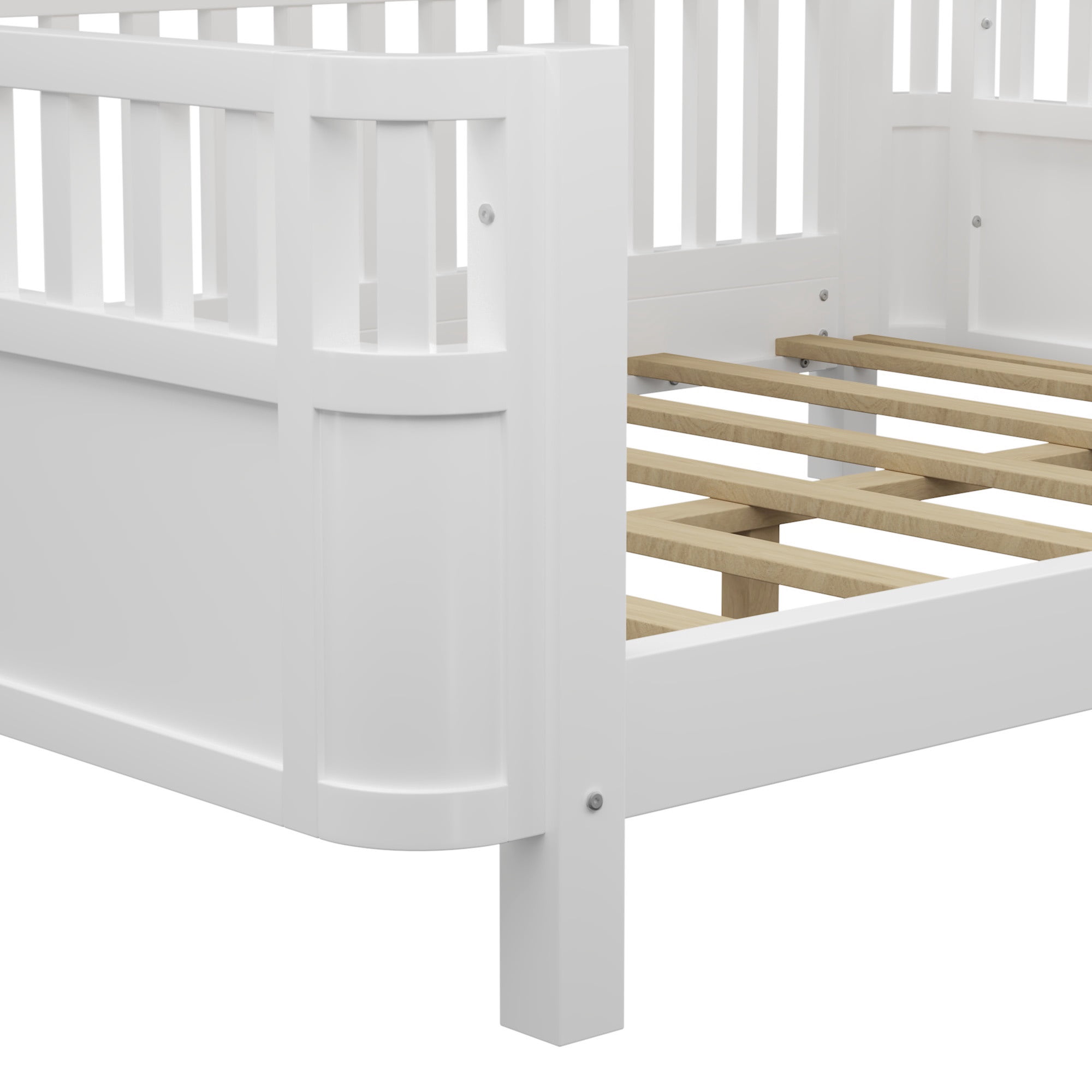 Sesslife Toddler Bed, Wood Full Platform Bed Frame, Full Size Bed Frame with Salts and Safety Fence for Boys Girls, Low Profile Bed Full with Removable Guardrail, No Box Spring Needed, White