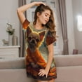 thumbnail image 3 of Easygdp Maple Leaf Meditating Chihuahua Camisón de manga corta para mujer, informal, estampado, 3 of 6