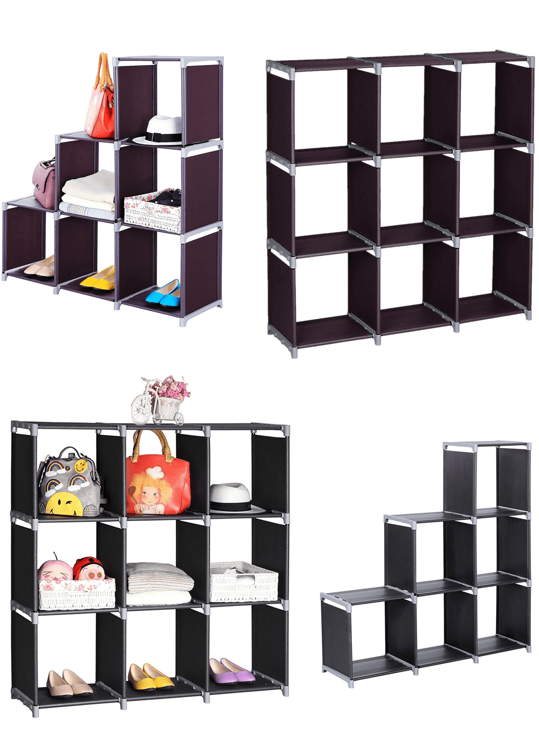 Multifunctional Assembled 3 Tiers 9 Compartments Storage Shelf Black  bedroom storage shelves