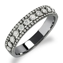 JeenMata Double Pave - 0.75 Carat Round Brilliant Cut Moissanite - Eternity Wedding Band - 18K Black Gold Plating for Women