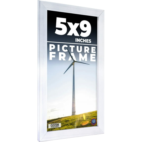 5x9 Frame Silver Stainless Steel Solid Wood Picture Frame | 0.75 Inch Moulding Width | Includes UV