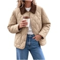 thumbnail image 2 of Xdegoge Quilted Barn Jacket for Women Lightweight Corduroy Collar Button Front Puffer Jacket Fall Winter Casual Outerwear with Pockets Khaki S, 2 of 9