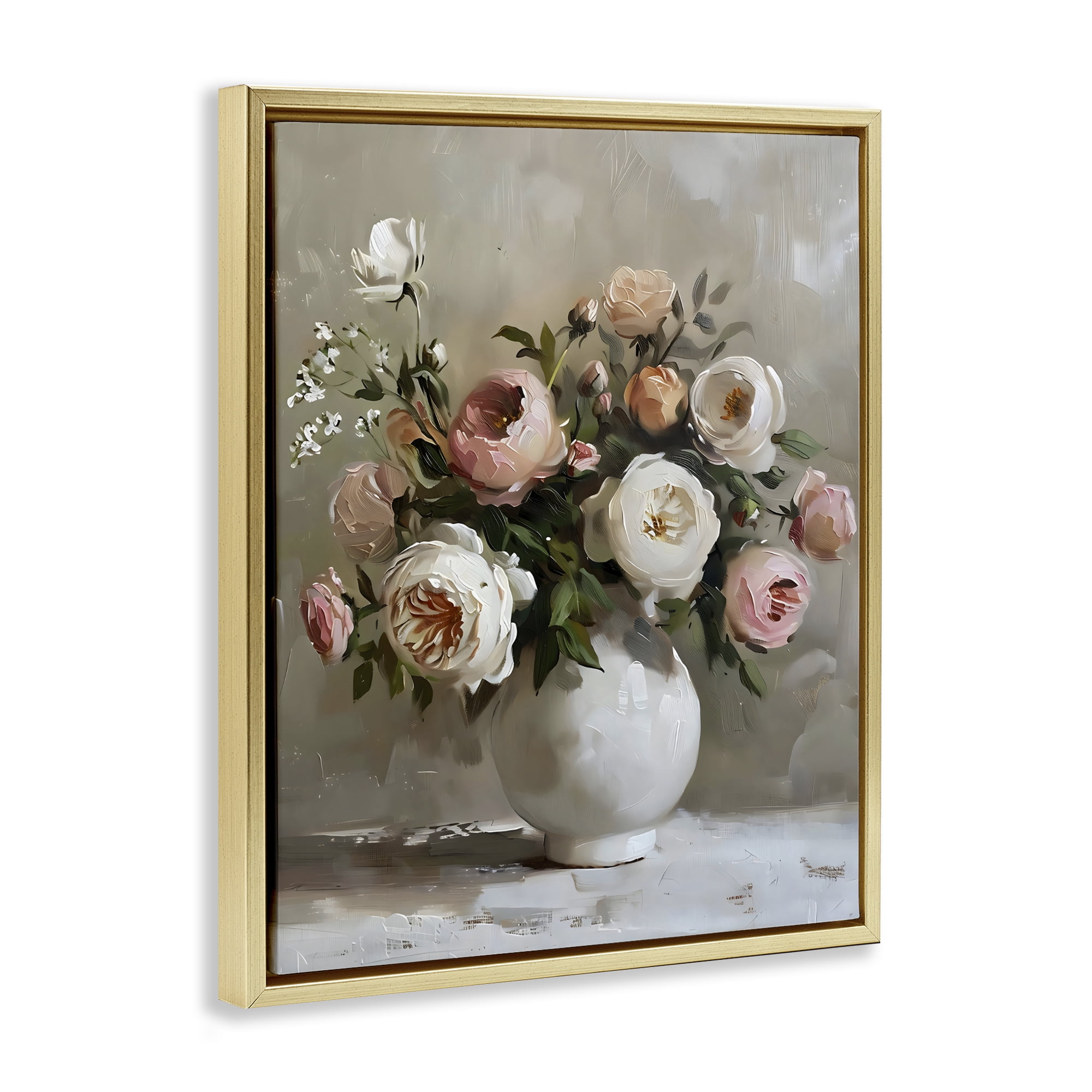 Stupell Industries Peony Blooms Bouquet Vase Gold Framed Floater Canvas Wall Art, design by Creative Studio