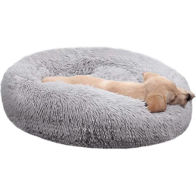 Cama de piel sintética para perros y gatos, redonda y peluda, antiansiedad, relajante, con forma de donut, para cachorros medianos y grandes, con cojín y autocalentable (8,5 m)