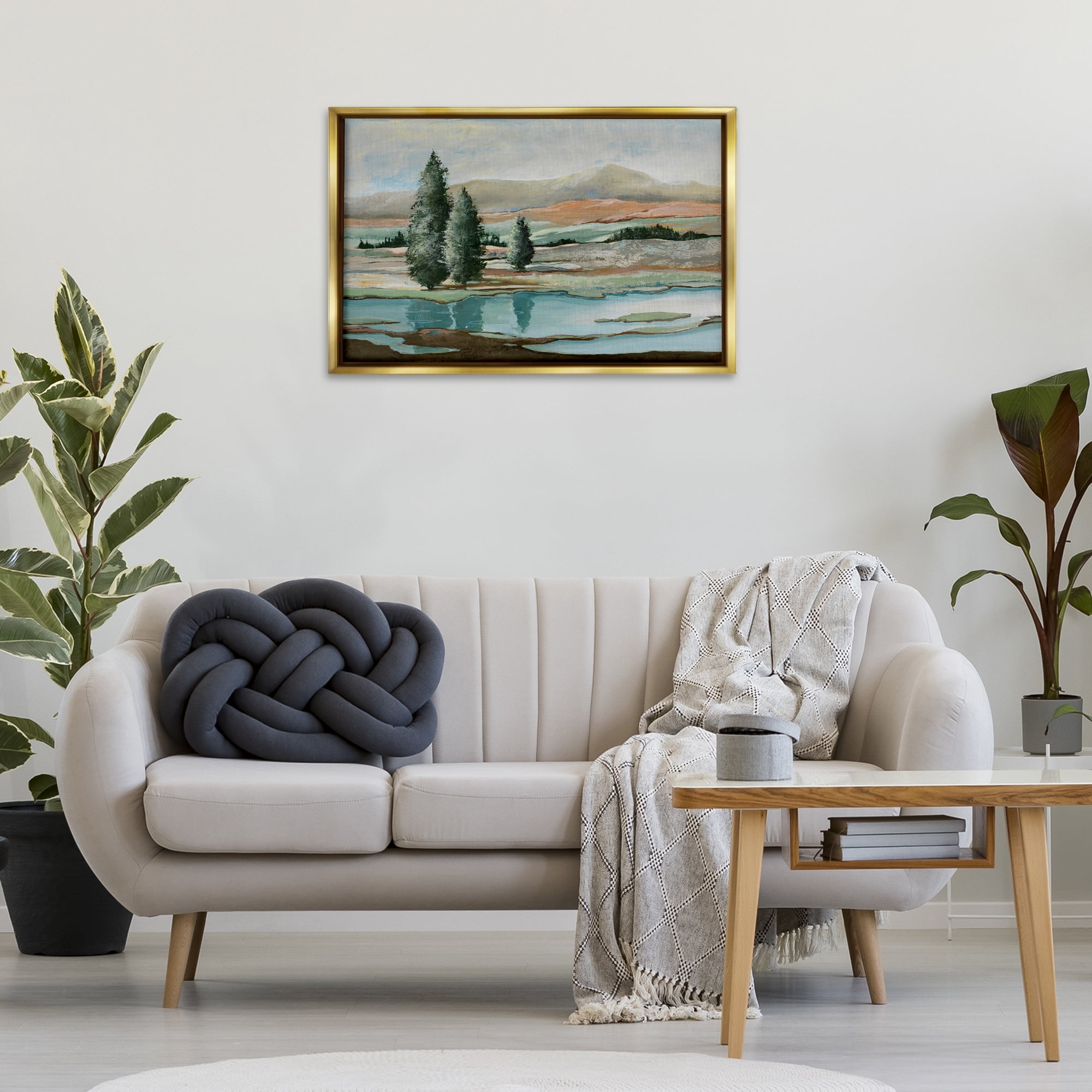 Stupell Industries Natural Creek Landscape Landscape & Nature Painting Gold Floater Framed Canvas Art Print Wall Art, 31 x 21