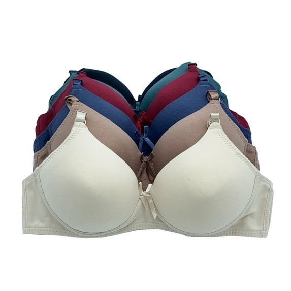 Iheyi 6 Pieces No Wire Full Cup Plain/Lace Light Padded Wire Free Bra A/B/C 32B (63020-62R1-62L1)