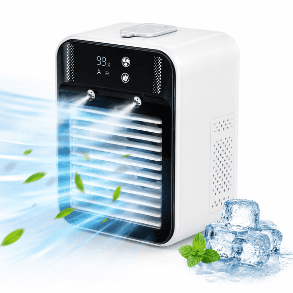 L8 Portable Air Cooler Fan with Digital Display, 3000mAh Rechargeable Cooling Fan, USB Powered Personal Air Cooler with Mist Function for Bedroom, Office, Dorm