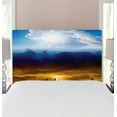 thumbnail image 1 of Landscape Headboard, Sun and Dark Stormy Sky with Thunder Heaven and Hell and Evil Art, Upholstered Decorative Metal Bed Headboard with Memory Foam, Twin Size, Blue Orange Black, by Ambesonne, 1 of 4