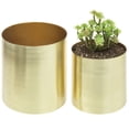 thumbnail image 6 of MyGift Set-of-2 Modern Cylindrical Brushed Brass Plated Pots, Cylindrical Metal Vase, 5 and 6 Inch, 6 of 7