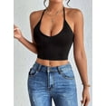 thumbnail image 2 of Womens Spaghetti Strap V-Neck Ribbed Tank Tops for Women 2025 Slim Fitted Soft Camisole Basic Layering Shirts Black S, 2 of 7