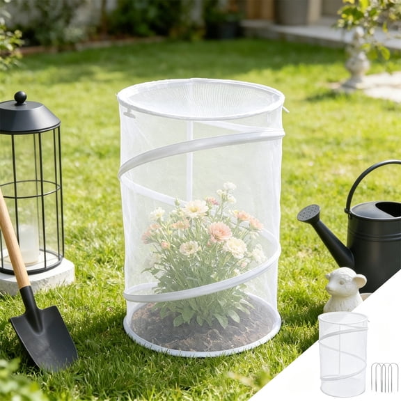 ShaoXinWan Foldable Cylindrical Plant Protection Net Cage, High Density Mesh Vegetable Flower Cover with Ground Nails, Weather Resistant Outdoor Garden Plant Guard Barrier 4 Pack