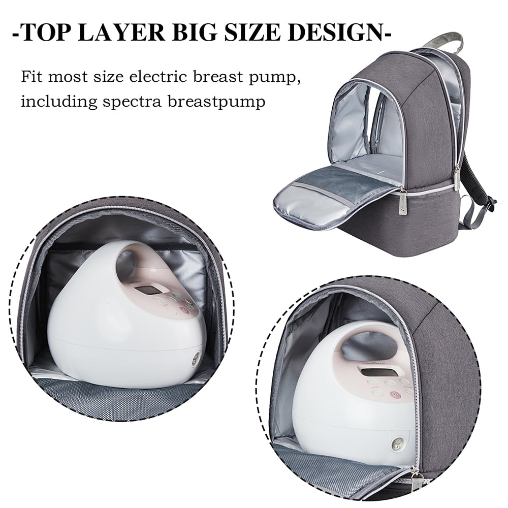 Breast Pump Bag Backpack - Cooler Lunch Bag Double Layer for Mother Large Size Gray