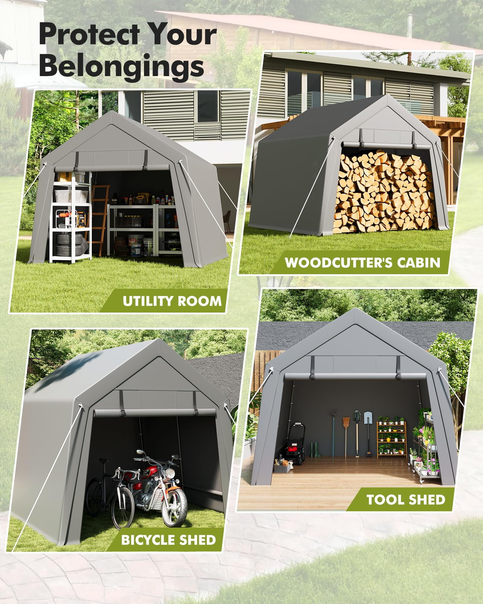Riedhoff Portable Garage Storage Shed, 6 x 8”，Heavy Duty Waterproof Tarp, Gray