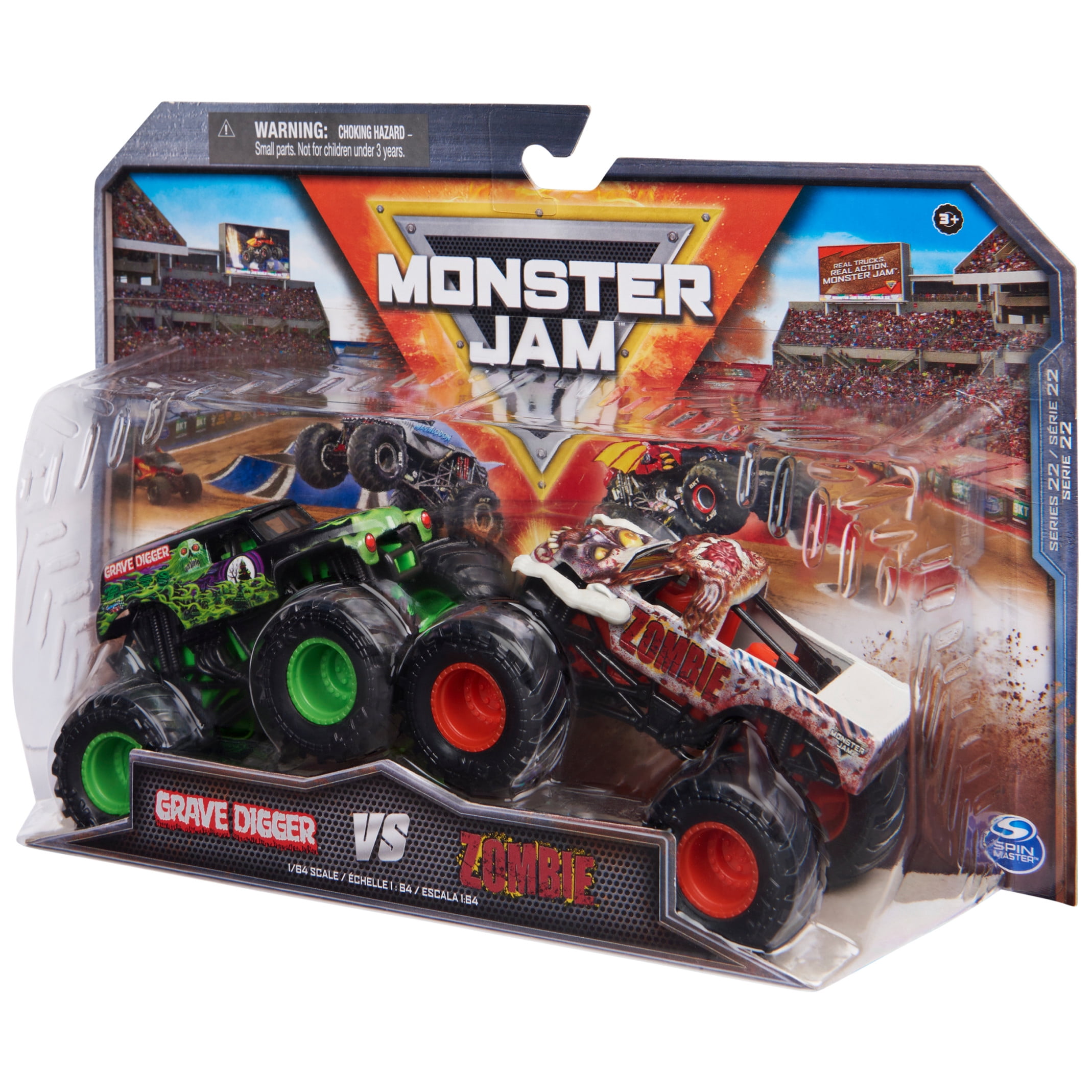 Monster Jam 2-Pack Grave Digger Vs. Zombie - 1:64 Scale Monster Trucks, Girl and Boy Toys