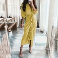 thumbnail image 3 of Vedolay Dresses for Womens Elegance Audrey Hepburn Style Ruched 3/4 Sleeve Midi A-line Dress,Yellow M, 3 of 5