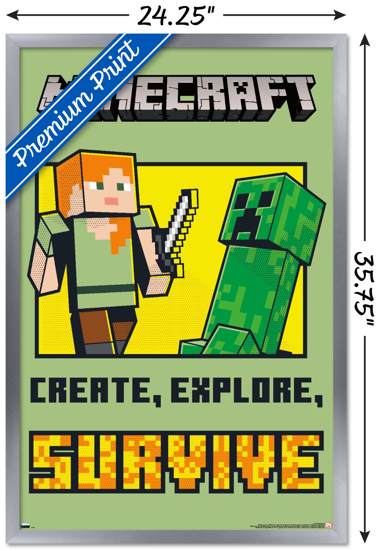 Minecraft - Create, Explore, SurVive Wall Poster, 22.375" x 34", Framed