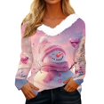 thumbnail image 3 of Hearthz Christmas Sweater Women Faux Fur Trim V Neck Sweatshirts Xmas Christmas Snowman Print Top for Women Winter Warm Plus Size Pullover Tops Shirts, 3 of 6