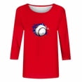 thumbnail image 3 of DDAPJ pyju 3/4 Sleeve Tops for Women Baseball Print T-shirts 4th of July Patriotic Shirts Stars Stripes Graphic Tees Loose Fit Mid-length Casual Workout Crewneck Tee Top Red L, 3 of 4