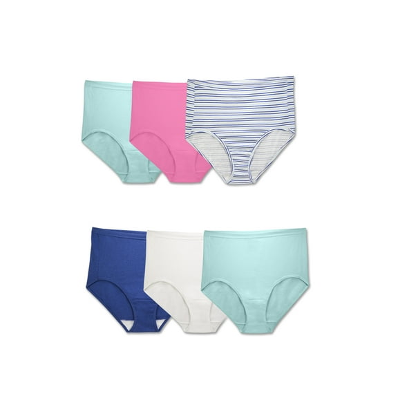 Fit for Me Women's Plus Comfort Covered Cotton Assorted Brief Panty, 6 Pack