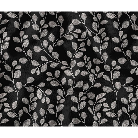 Soimoi Cotton Canvas Fabric Yardage - Printed Leaves, Black | 56" Wide | Ideal for Sewing, Upholstery, Tote Bags, Home Decor & More
