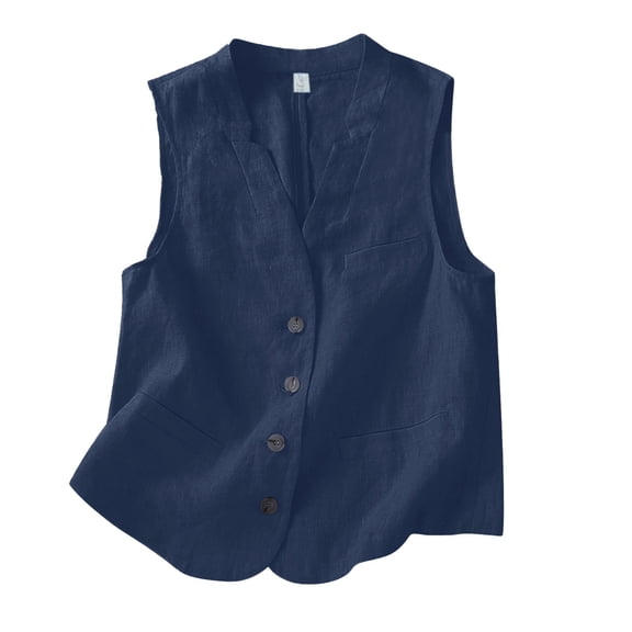 Women's Linen Vest Jacket Casual Loose Fit V-Neck Sleeveless Outerwear for Spring Summer