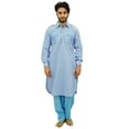thumbnail image 7 of Atasi Men's Pathani Style Men's Salwaar Kameez Blue Punjabi Shirt-XX-Large, 7 of 7