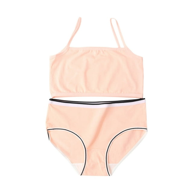 7-14Y Girl'S Bra Panties Set Comfy Breathable Cotton Underwear Set Training Set Watermelon Red