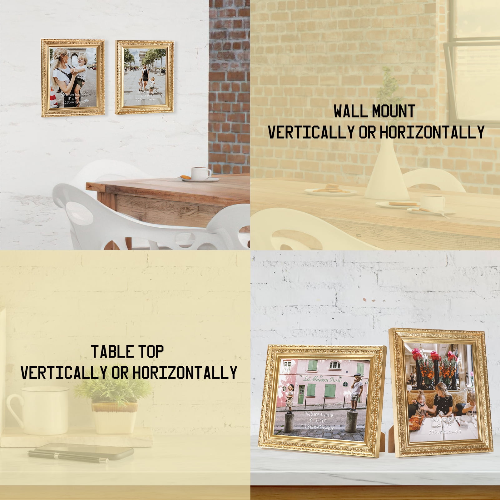 8x10 Picture Frames Set of 2-Chic Style, Gold 8 by 10 photo Frames for Wall-Mount and Tabletop