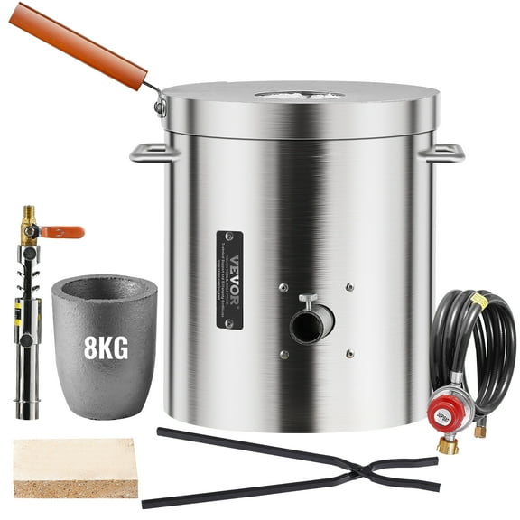 VEVOR Propane Melting Furnace Kit, 8KG/18lbs Gas Metal Melting Furnace Kit, Foundry Home Kiln with Crucible, Tongs, Wooden Handle, Smelting Casting Tool for Gold Silver Copper Aluminum Metal Recycle