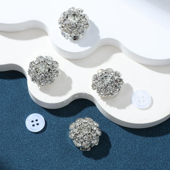 Tineasur Elegant Rhinestone Cufflinks White Metal Floral Design for Men Formal Wear