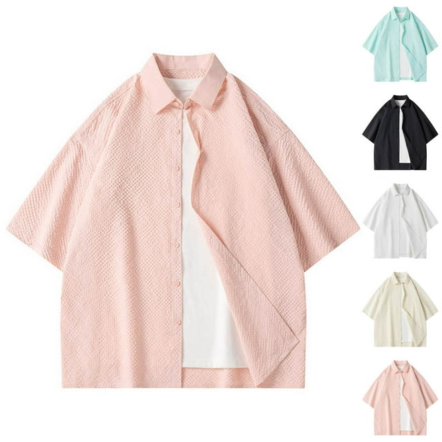 Gspmoly T-Shirt pour Homme, Haut à Manches Courtes Uni à Boutons pour Sortir Cadeaux de Vacances