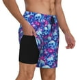 thumbnail image 2 of Naloa blue Skull purple flower Print Men Swim Trunks with Compression Liner ,Board Shorts,Men's Swim Shorts with Drawstring and Elastic Waistband-3X-Large, 2 of 6