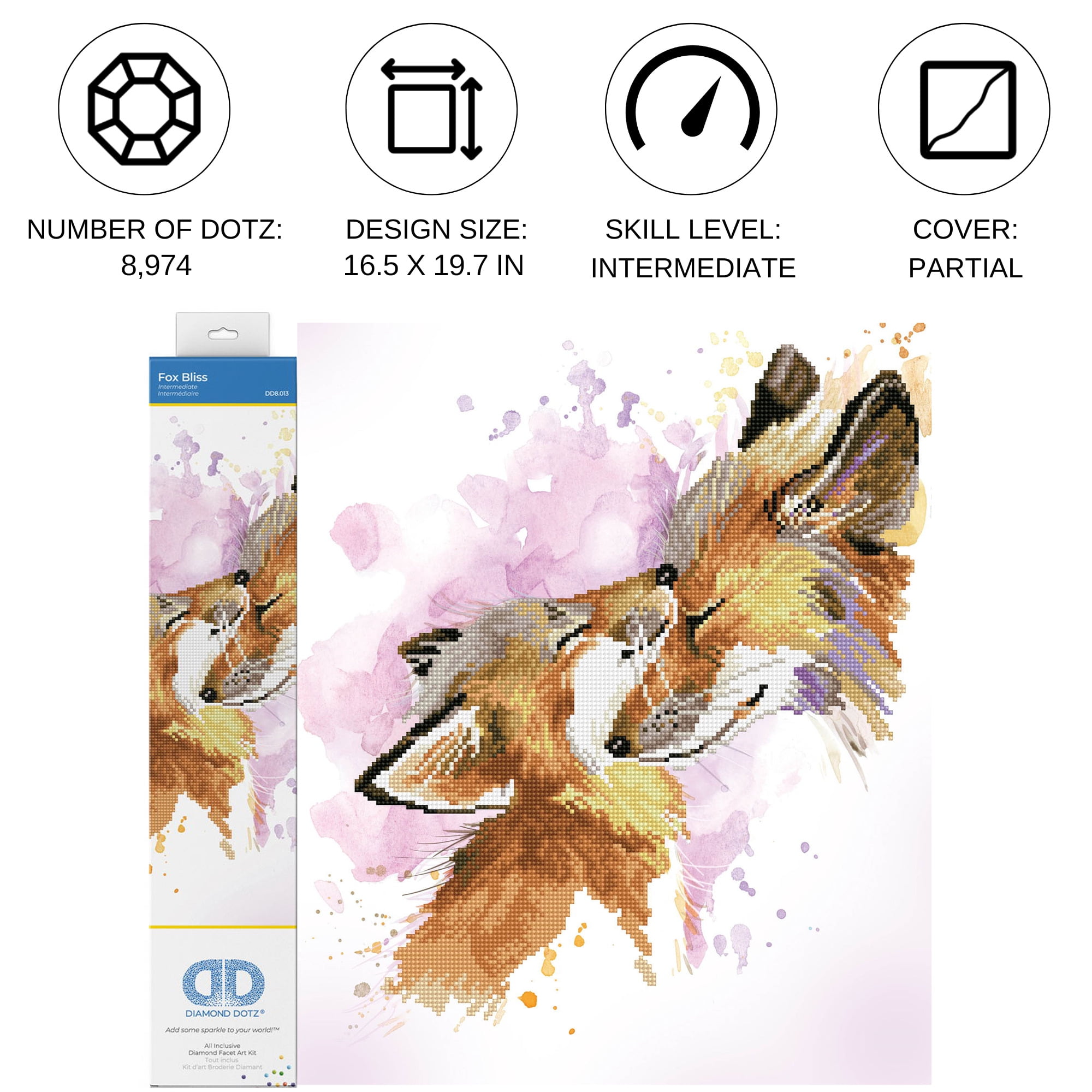 Diamond Dotz Fox Bliss Animal Diamond Painting Kits for Adults - Diamond Art Kits a Relaxing Creative Craft Kit with Dotz Gems 16"x20"