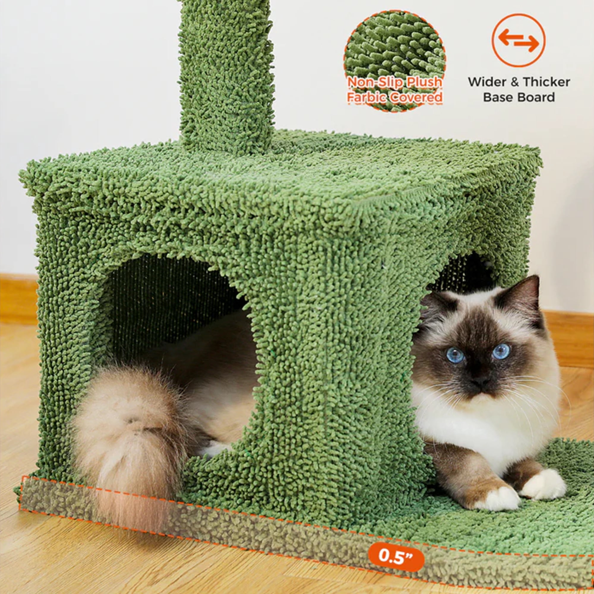 Pefilos 39" Cactus Cat Tree Tower with Sisal Covered Scratching Post, Cozy Condo with Fluffy Balls, Indoor Cat Condo for Multiple Cats, Green