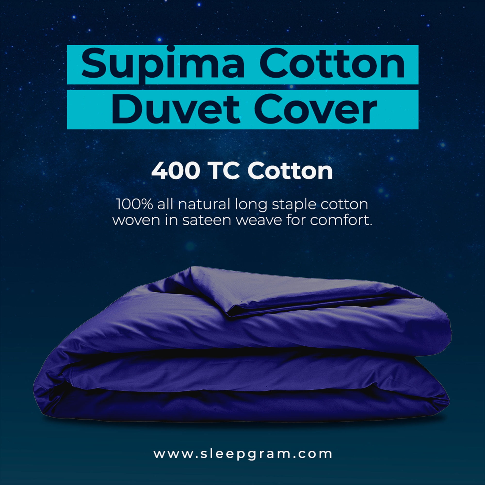 Sleepgram Supima 400 Thread Count Cotton Zippered Duvet Cover, Twin, Violet