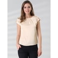 thumbnail image 3 of Unique Bargains Blouse Soyeuse à Manches Courtes pour Femmes Col Rond Plissé Décontracté Élégant, 3 of 6