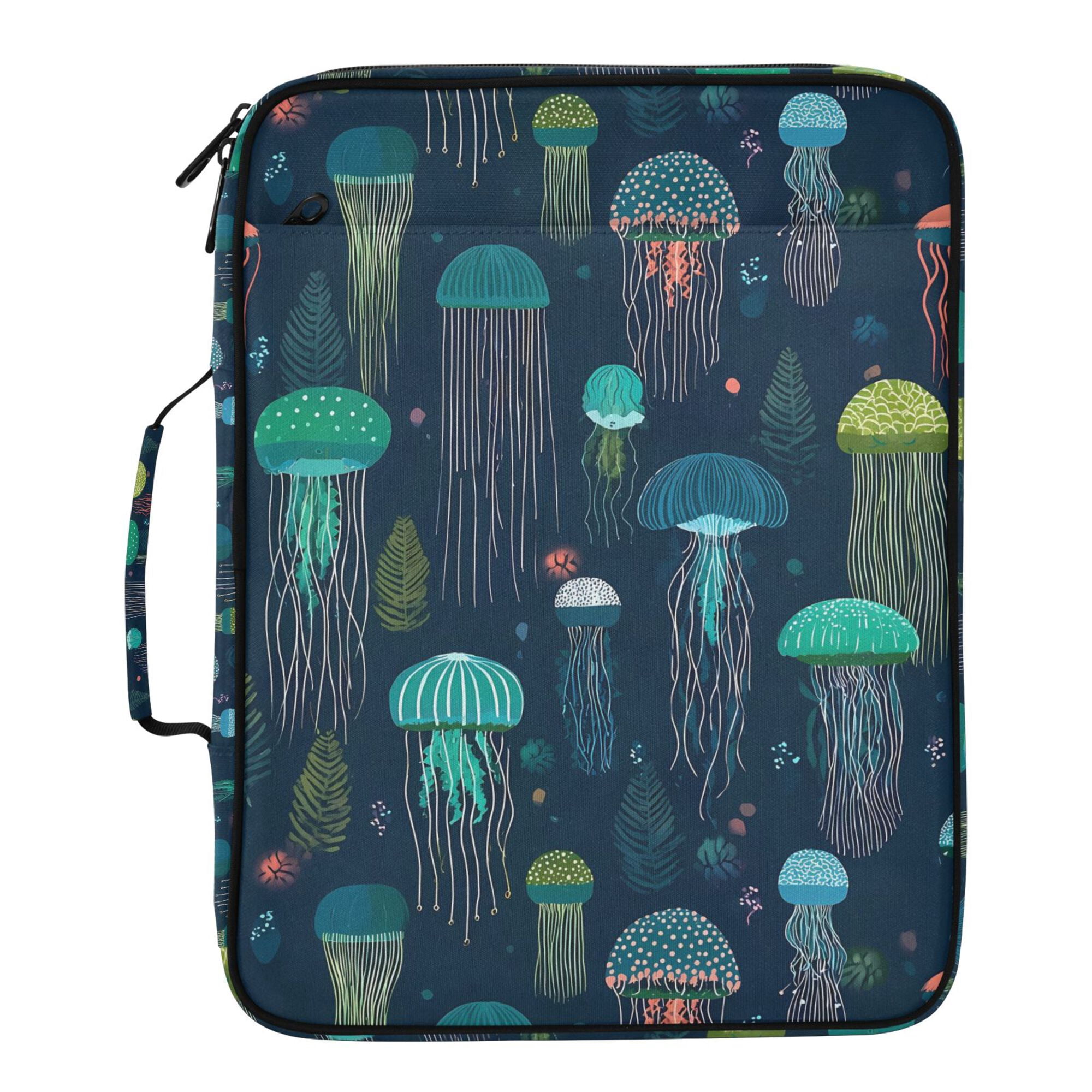 FORMRS Accordion File Folder A4 Size 7-Pocket Expanding Document Organizer Bag with 3 Ring Binder, Green Jellyfish Pattern